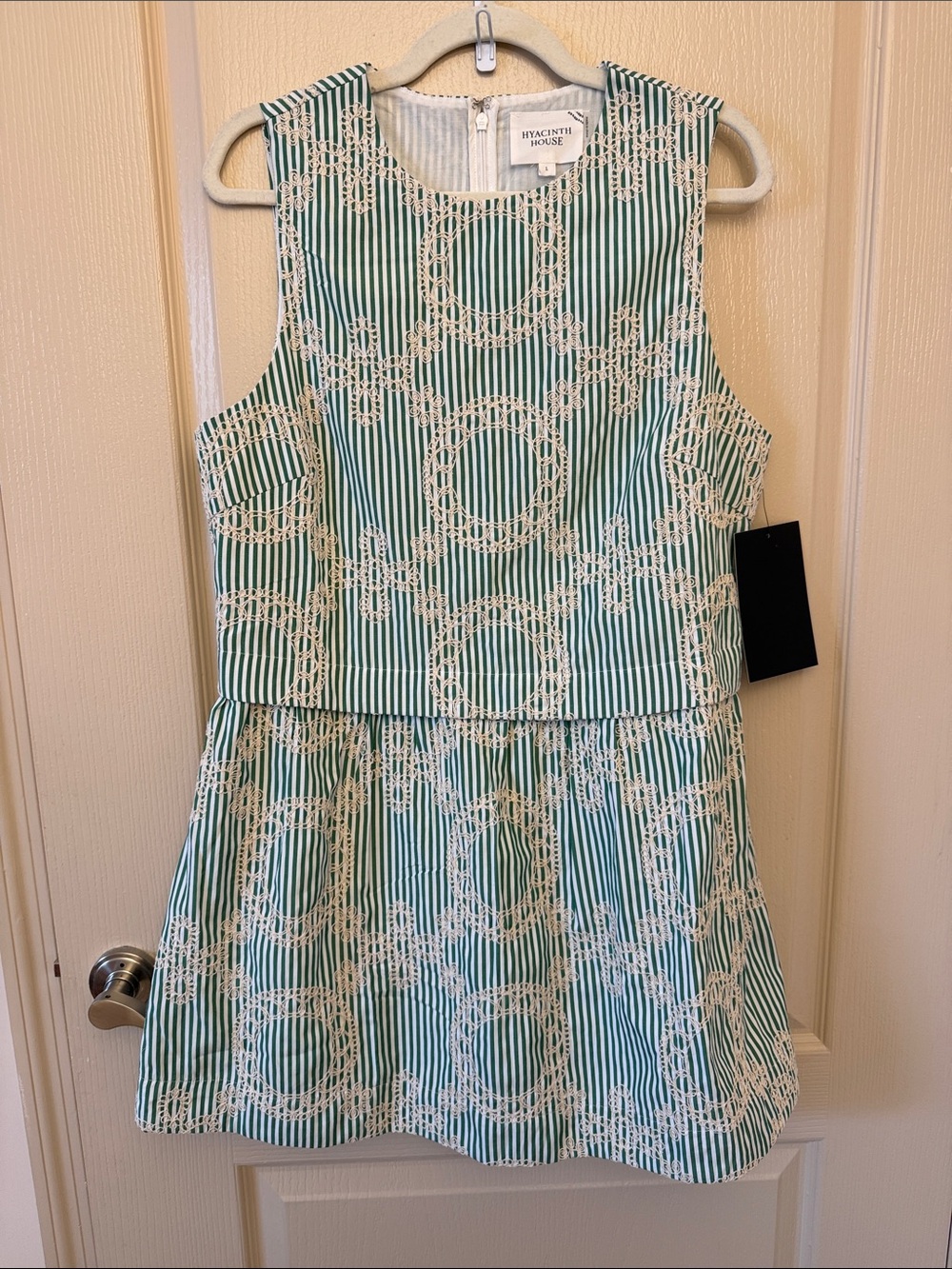 Hyacinth House Green Striped Lace-Overlay Mini Dress